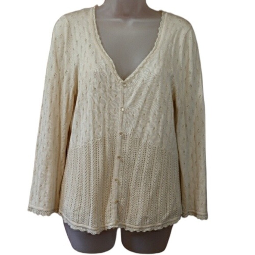Clique NY Cream Silk 2 Piece Cardigan Sweater Set Medium Feminine Delicate Flora